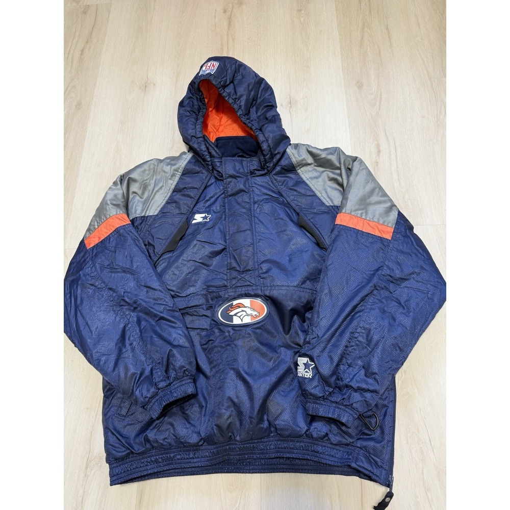 Vintage Starter Denver Broncos Jacket Pro Line Puffer Pullover Hooded Mens Large